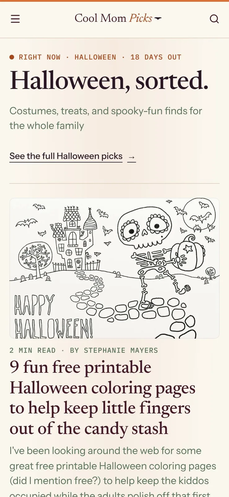 Cool Mom Picks mobile editorial website.